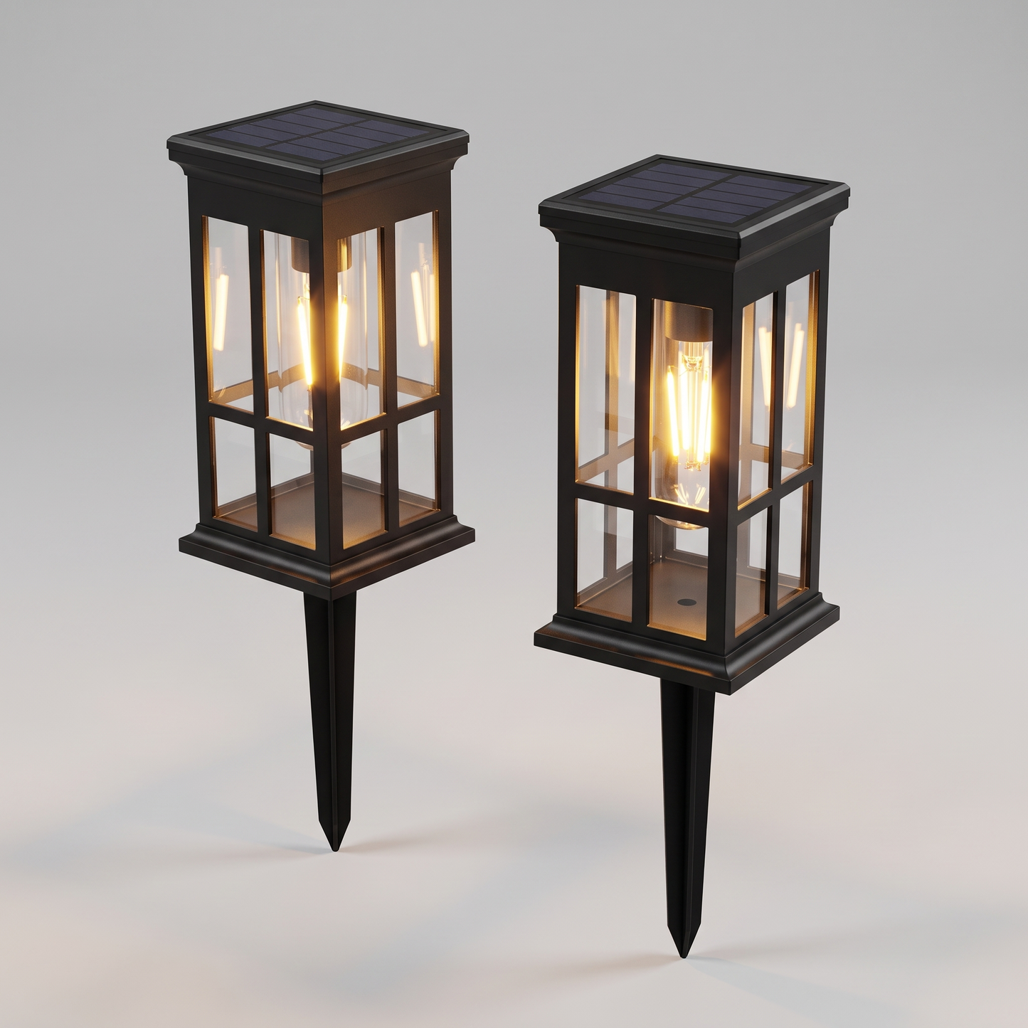 Solar pathway lantern set angled view
