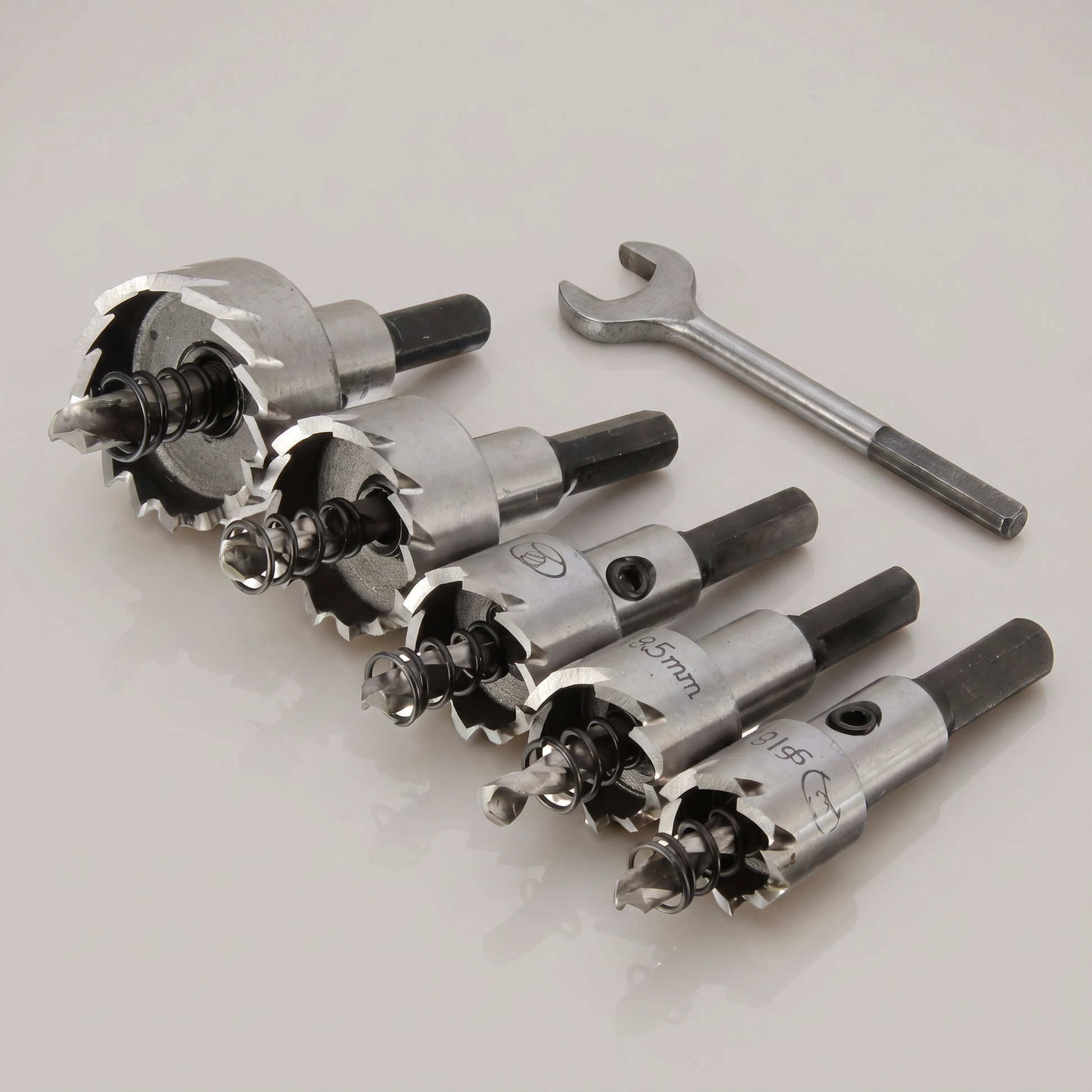 Carbide hole saw drill bit set angled view
