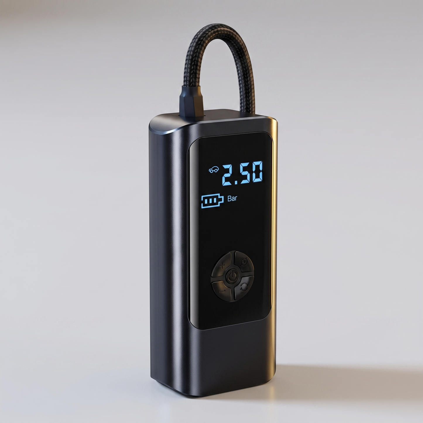 Cordless 12V tire inflator angled view