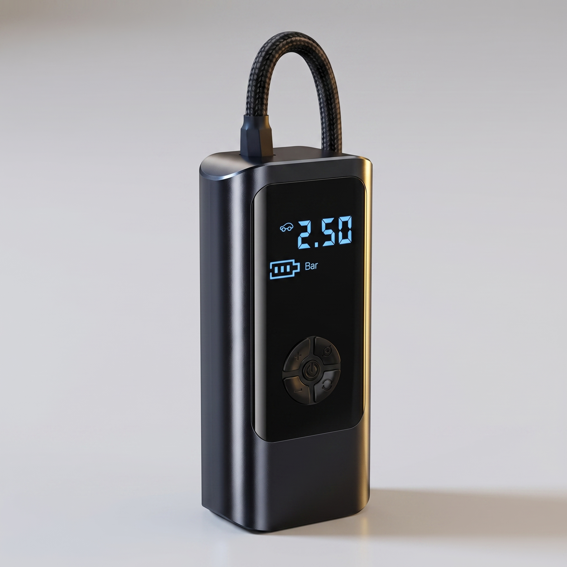 Cordless 12V tire inflator angled view
