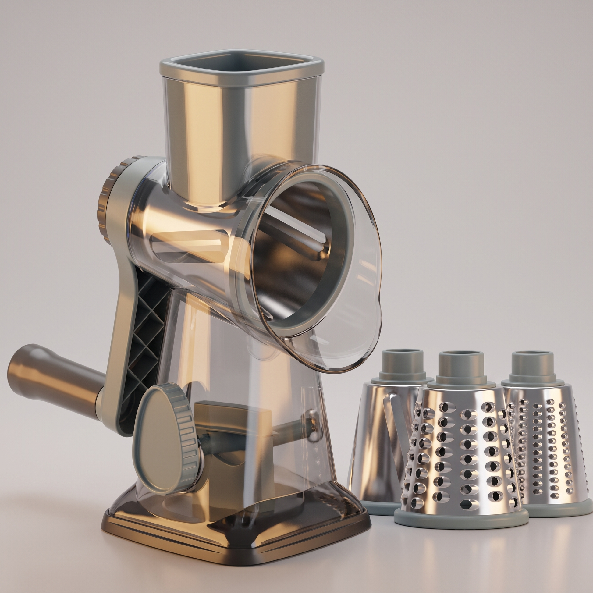 Rotary cheese grater angled view