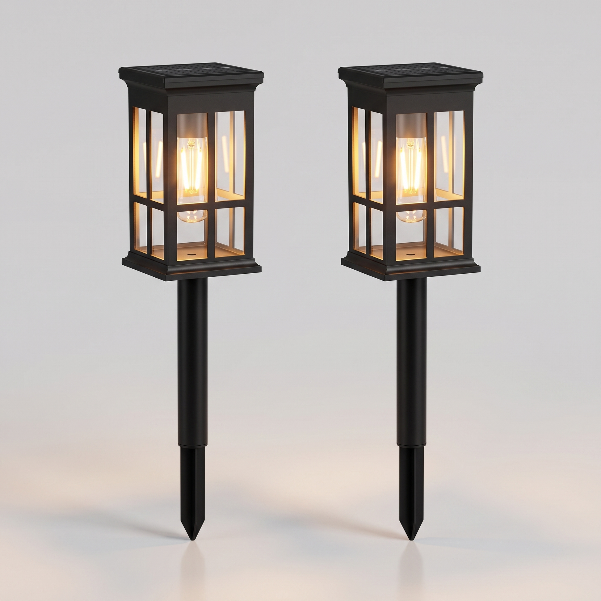 Solar pathway lantern set front view