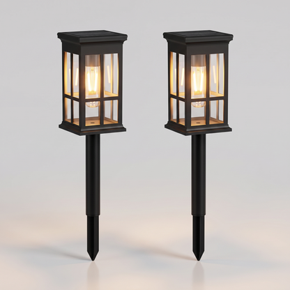 Solar pathway lantern set front view