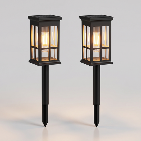Solar pathway lantern set front view