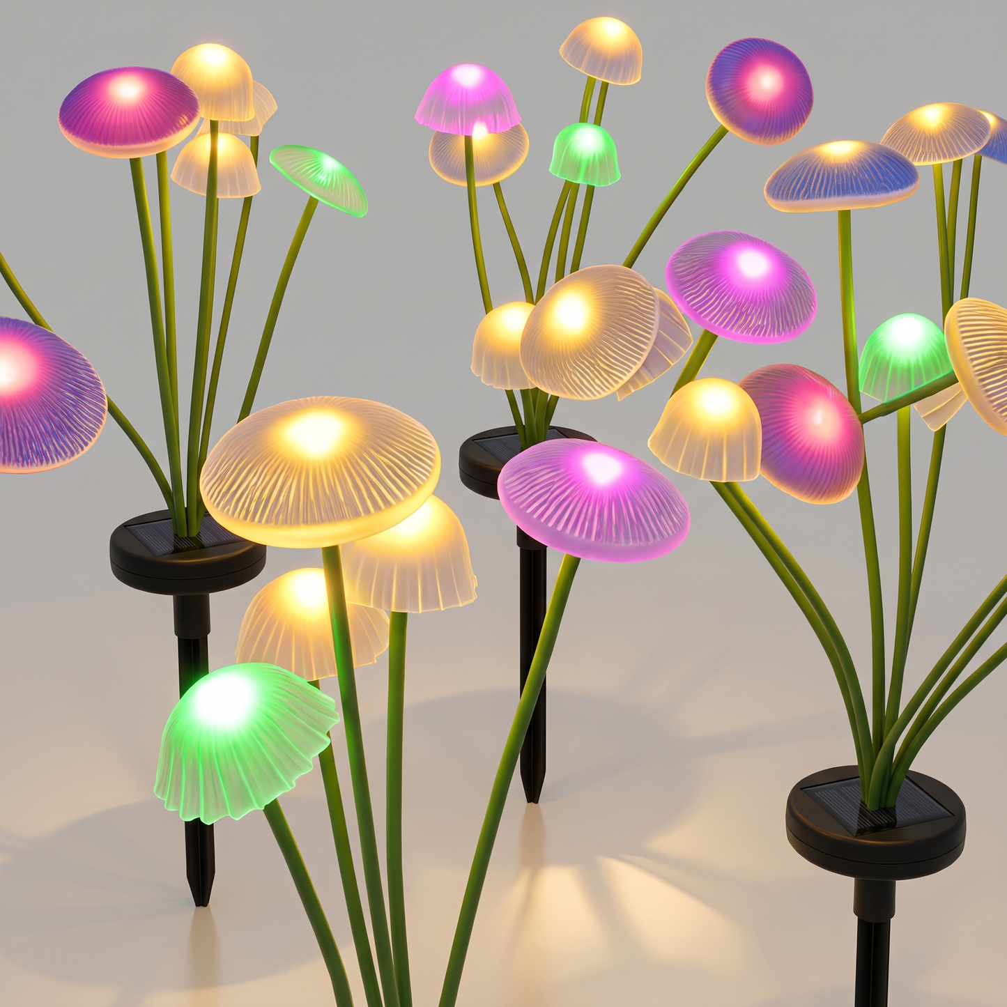 Solar mushroom garden lights angled view